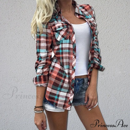 Plaid Pocket Turn-Down Collar Shirt