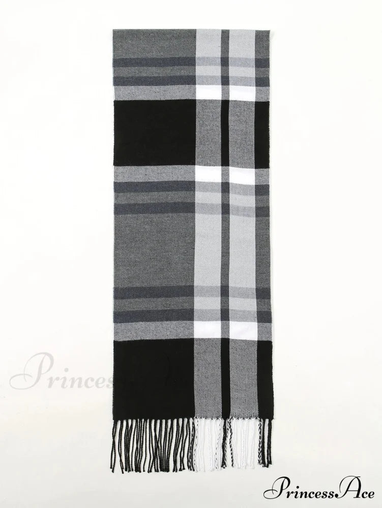 Plaid Print Cashmere Winter Pashmina Scarf - Luxury Travel Essential Grey 1 Scarfs-L