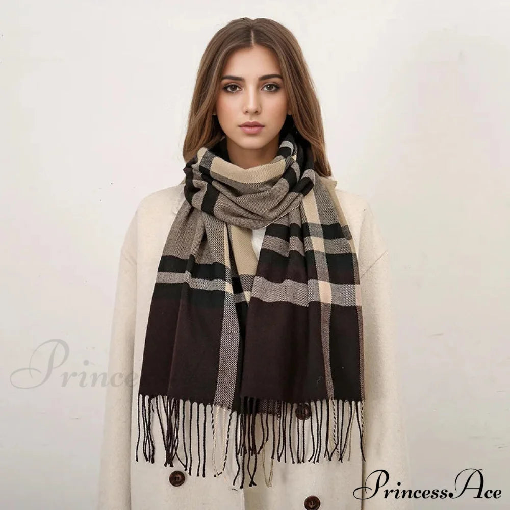 Plaid Print Cashmere Winter Pashmina Scarf - Luxury Travel Essential Scarfs-L