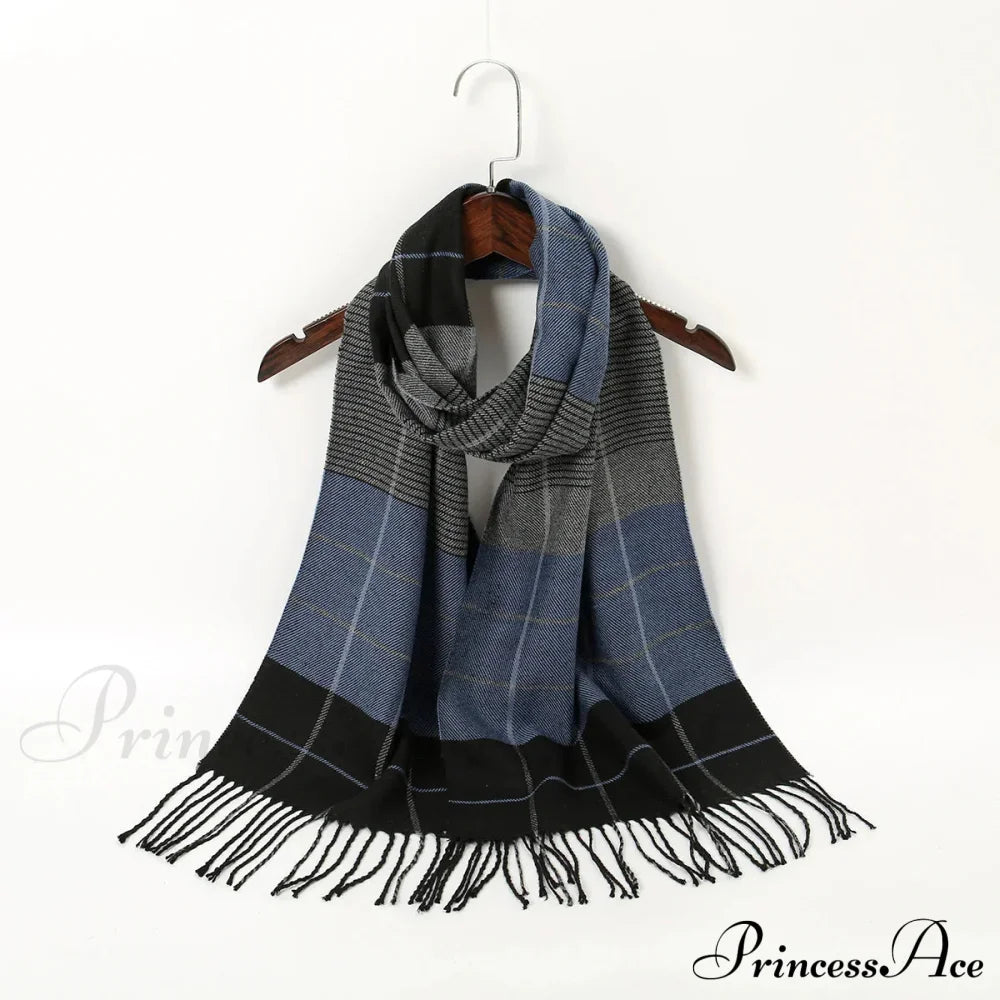 Plaid Print Cashmere Winter Pashmina Scarf - Luxury Travel Essential Teal Scarfs-L