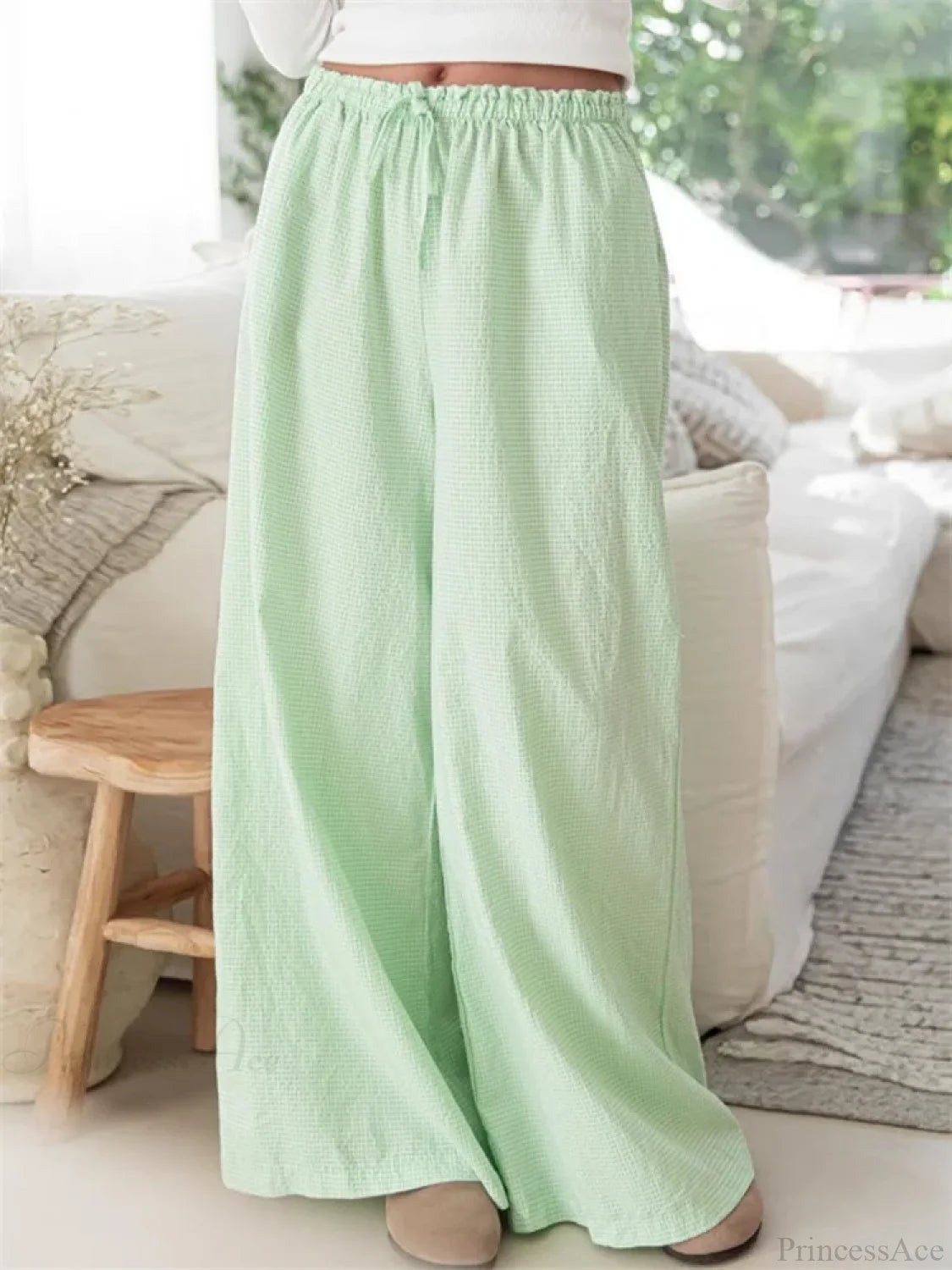 Plaid Print Drawstring Elastic Waist Loose Pant pant-250223