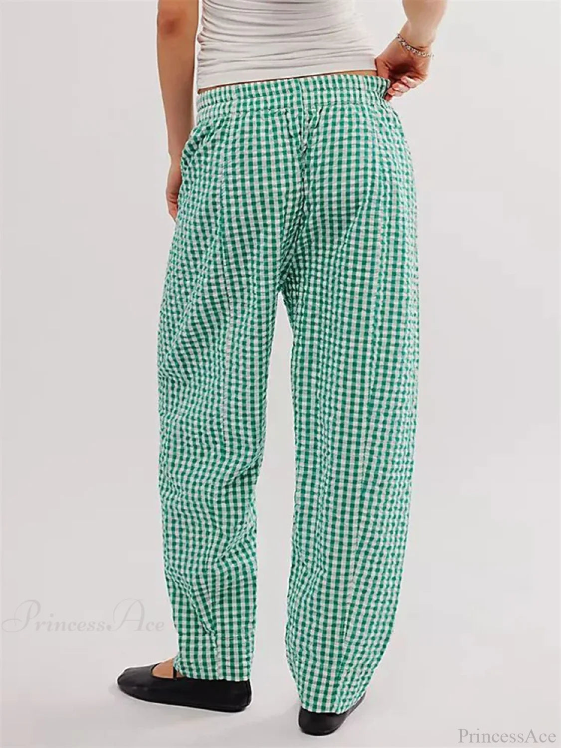 Plaid Print Elastic Waist Loose Wide Leg Pant pant-250223