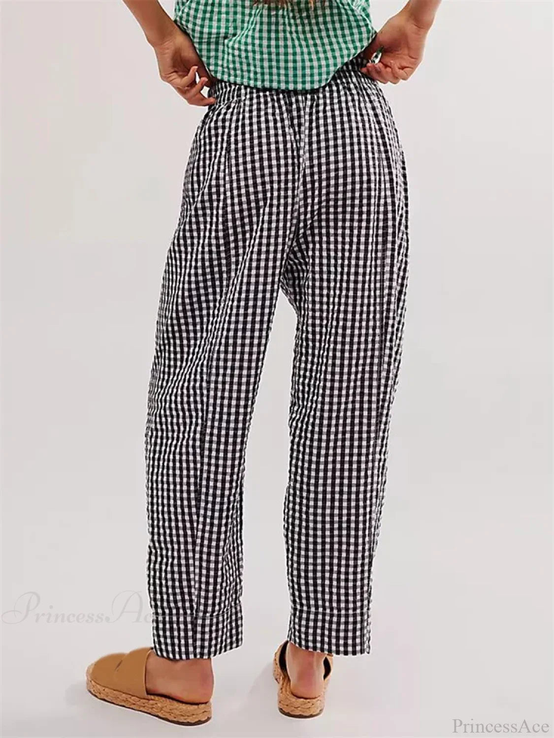 Plaid Print Elastic Waist Loose Wide Leg Pant pant-250223