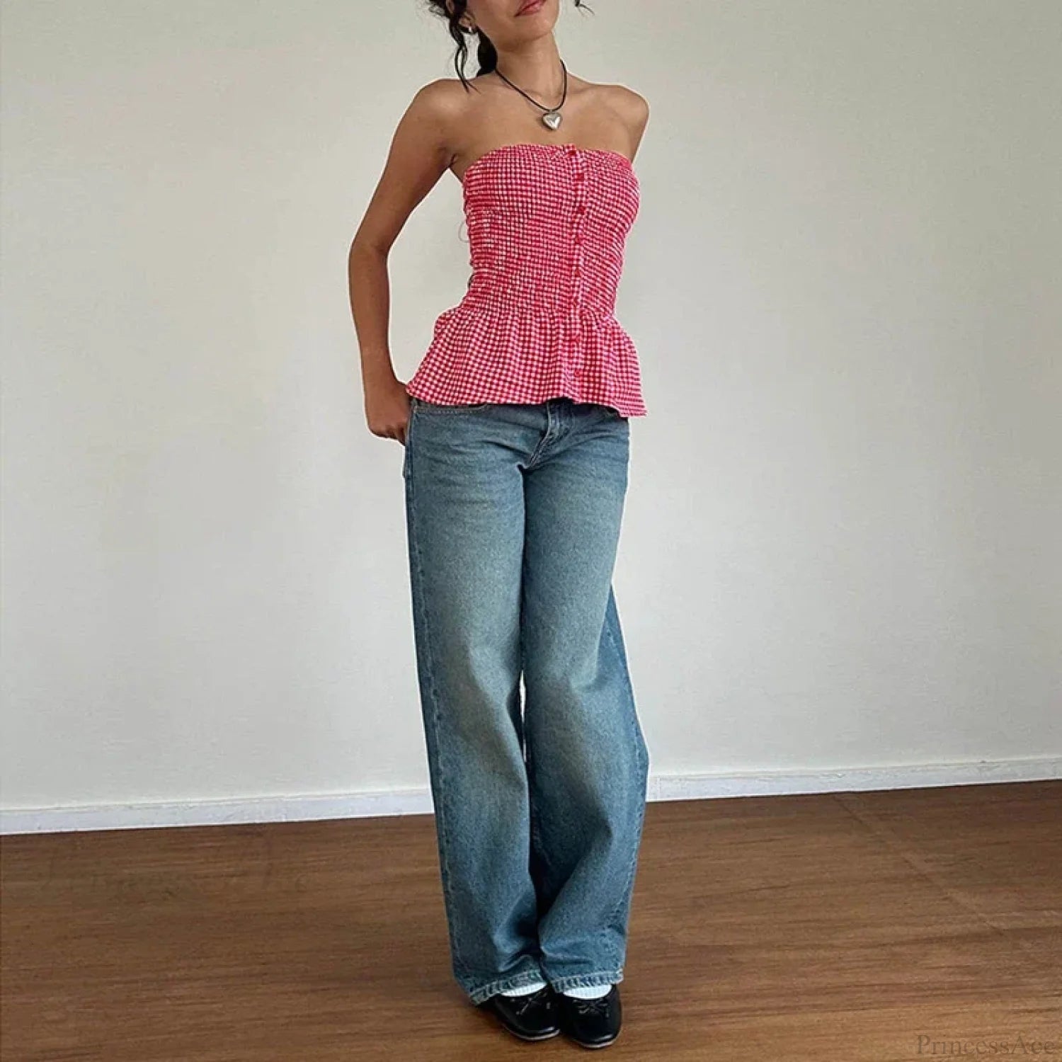 Plaid Print Tube Top Backless Slim Fit Crop Top croptop-250126