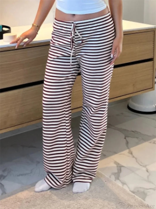 Plaid Print Wide Leg Casual Spring Summer Pant PINK / S pant-250223