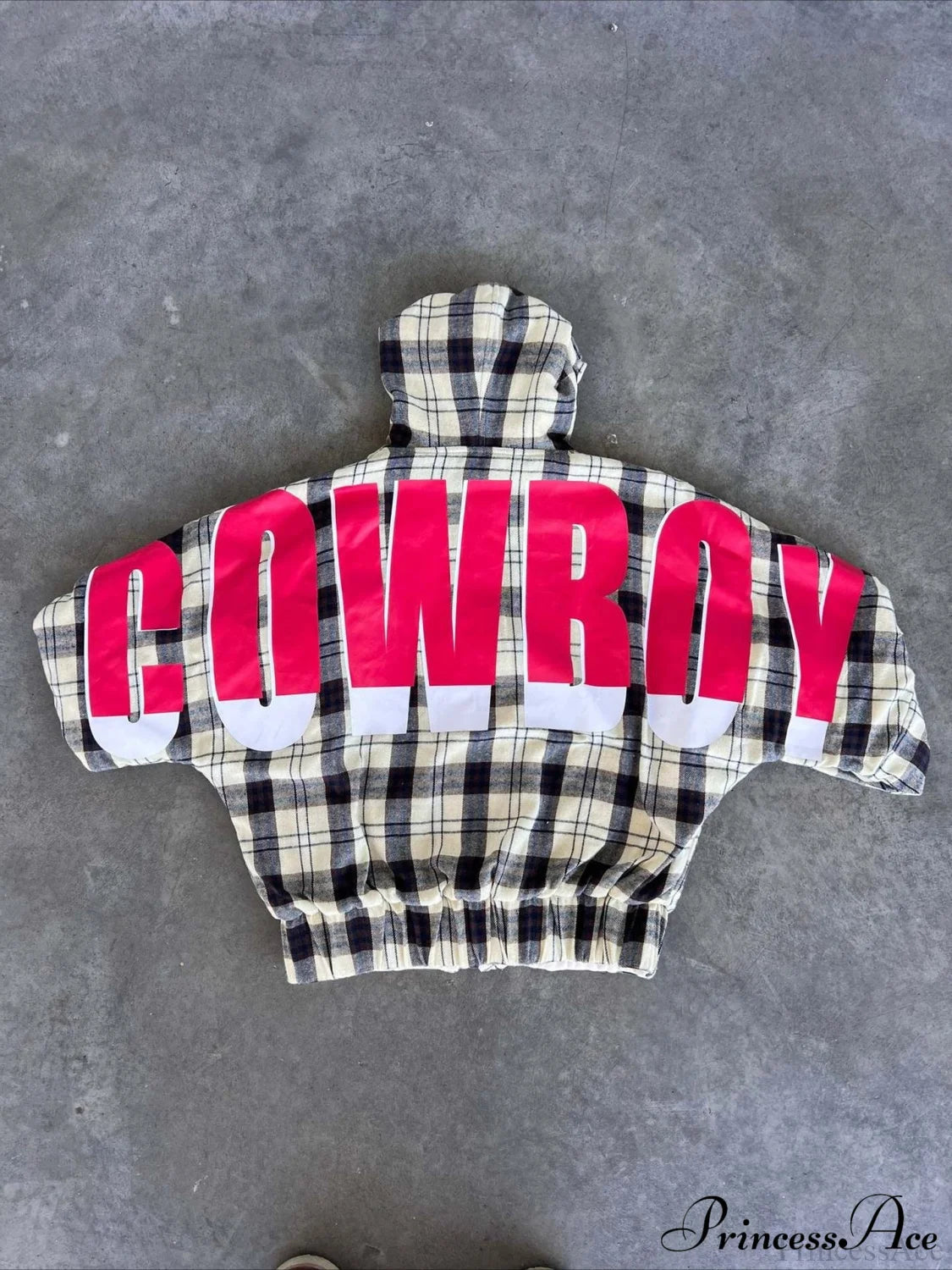 Plaid Rainbow Letter Print Loose Zipper Hoodie