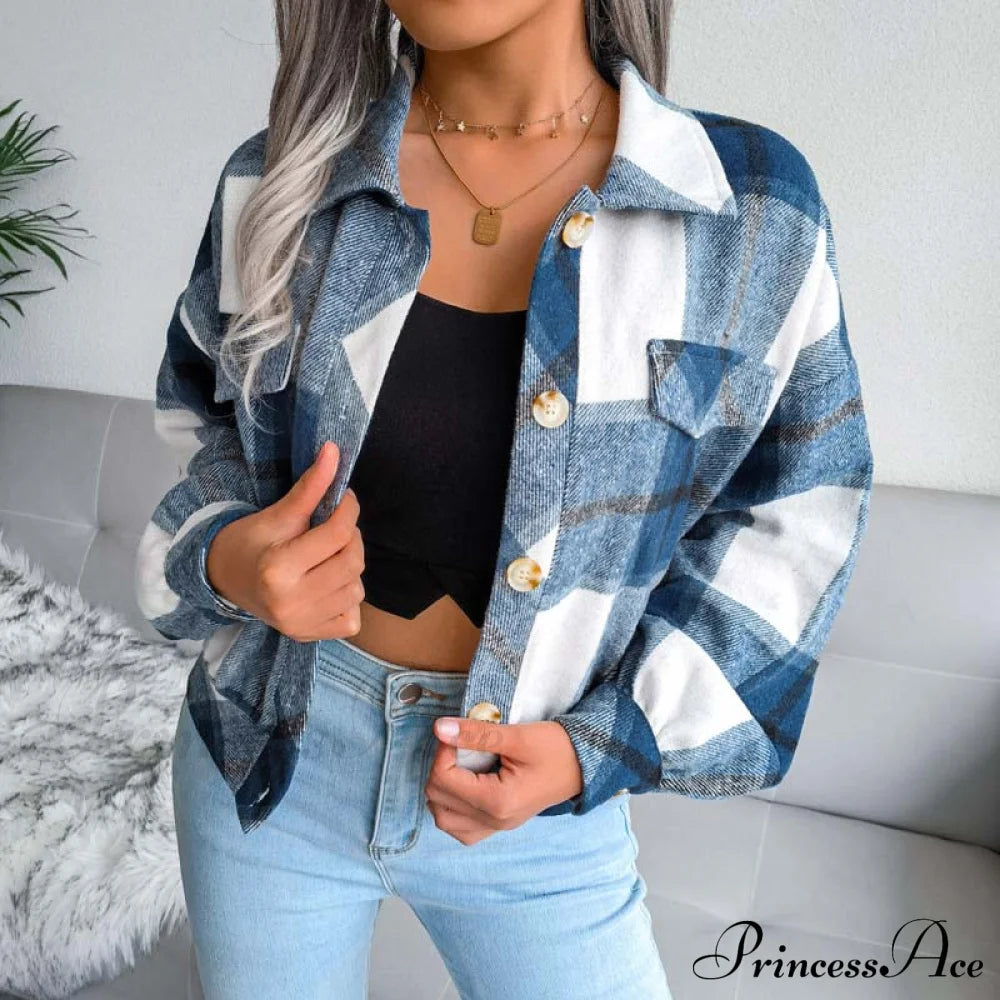 Vintage Plaid Jacket Blue best Best Sellings cardigan cardigans clothes Sale tops Topseller