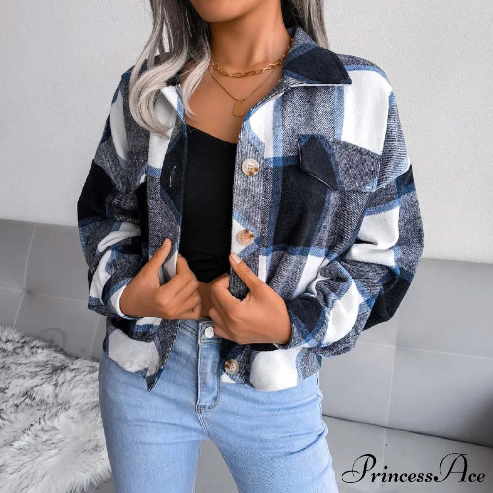 Vintage Plaid Jacket Navy Blue best Best Sellings cardigan cardigans clothes Sale tops Topseller