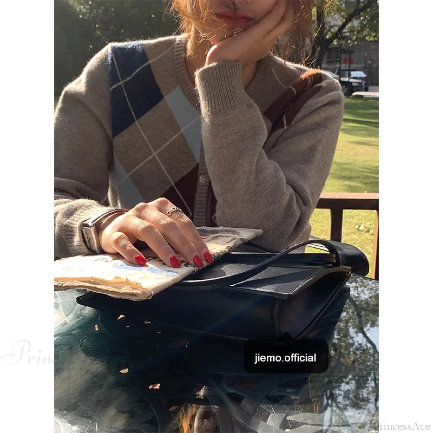 Plaid Round Neck Loose Knit Cardigan