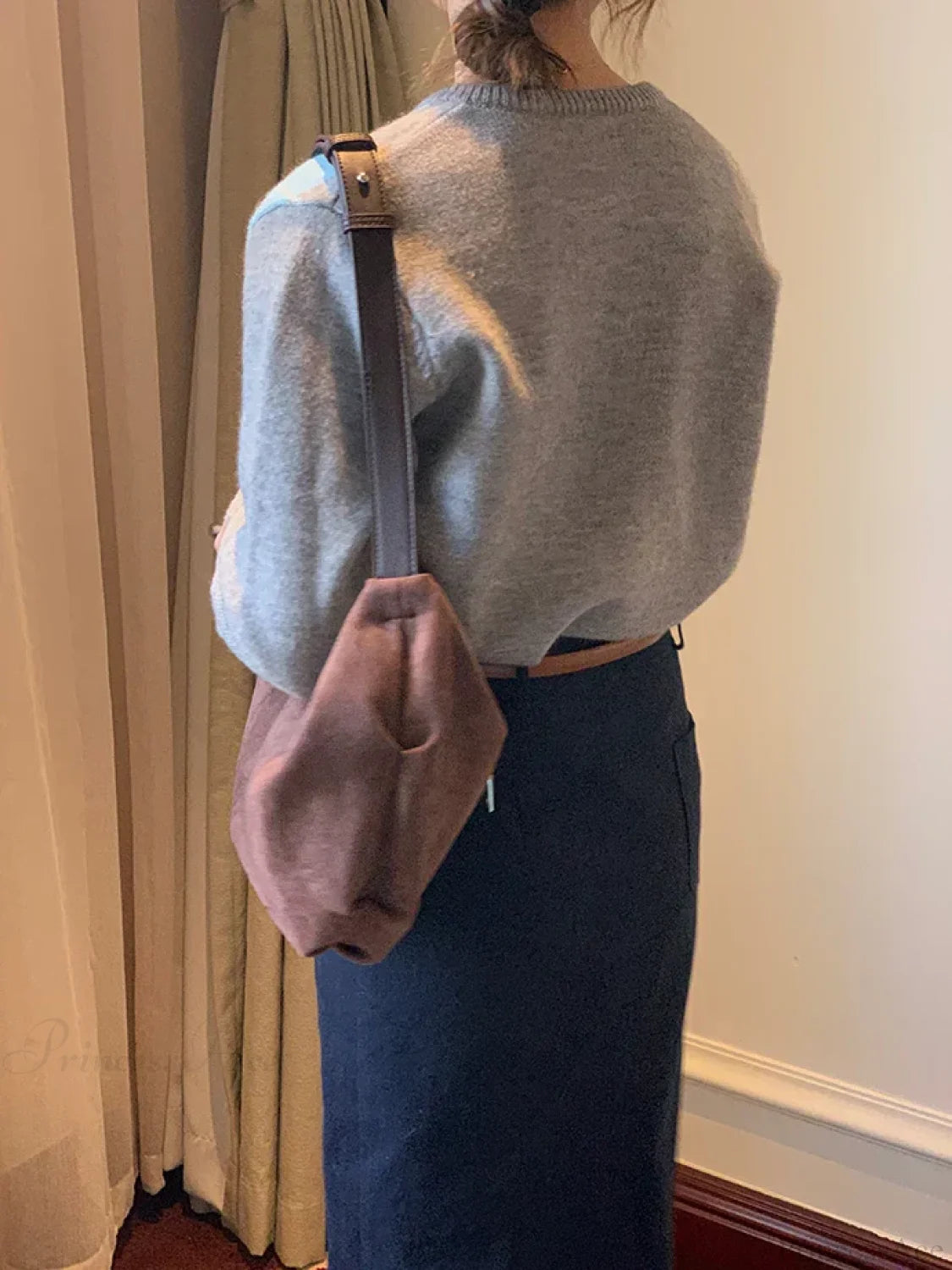 Plaid Round Neck Loose Knit Cardigan