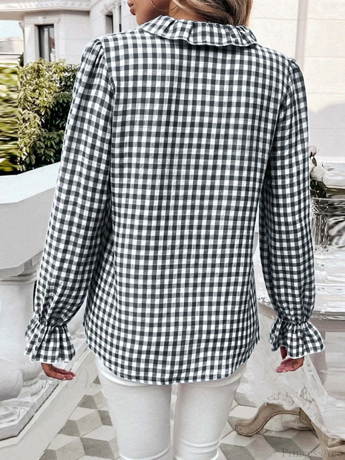 Plaid Ruffle V-neck Blouse blouse-250223