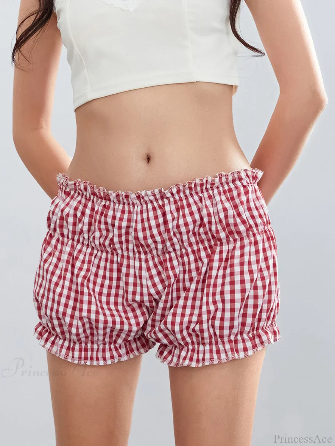 Plaid Ruffled Vintage Short short-250223