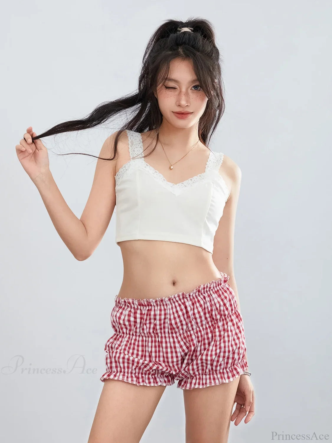Plaid Ruffled Vintage Short short-250223