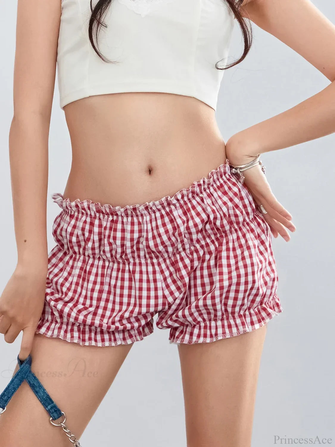 Plaid Ruffled Vintage Short Red / S short-250223