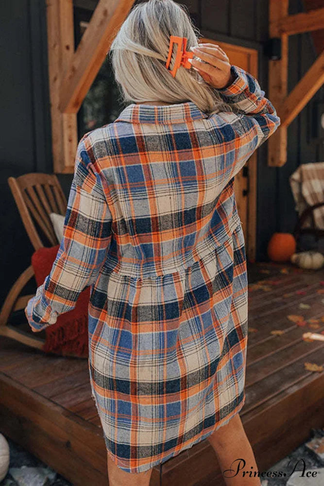 Plaid Shirt Dress With Contrast Pattern Mini Dresses