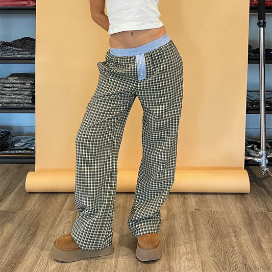 Plaid Sleep Lounge Bottoms Elastic Waist Pant pant-250223