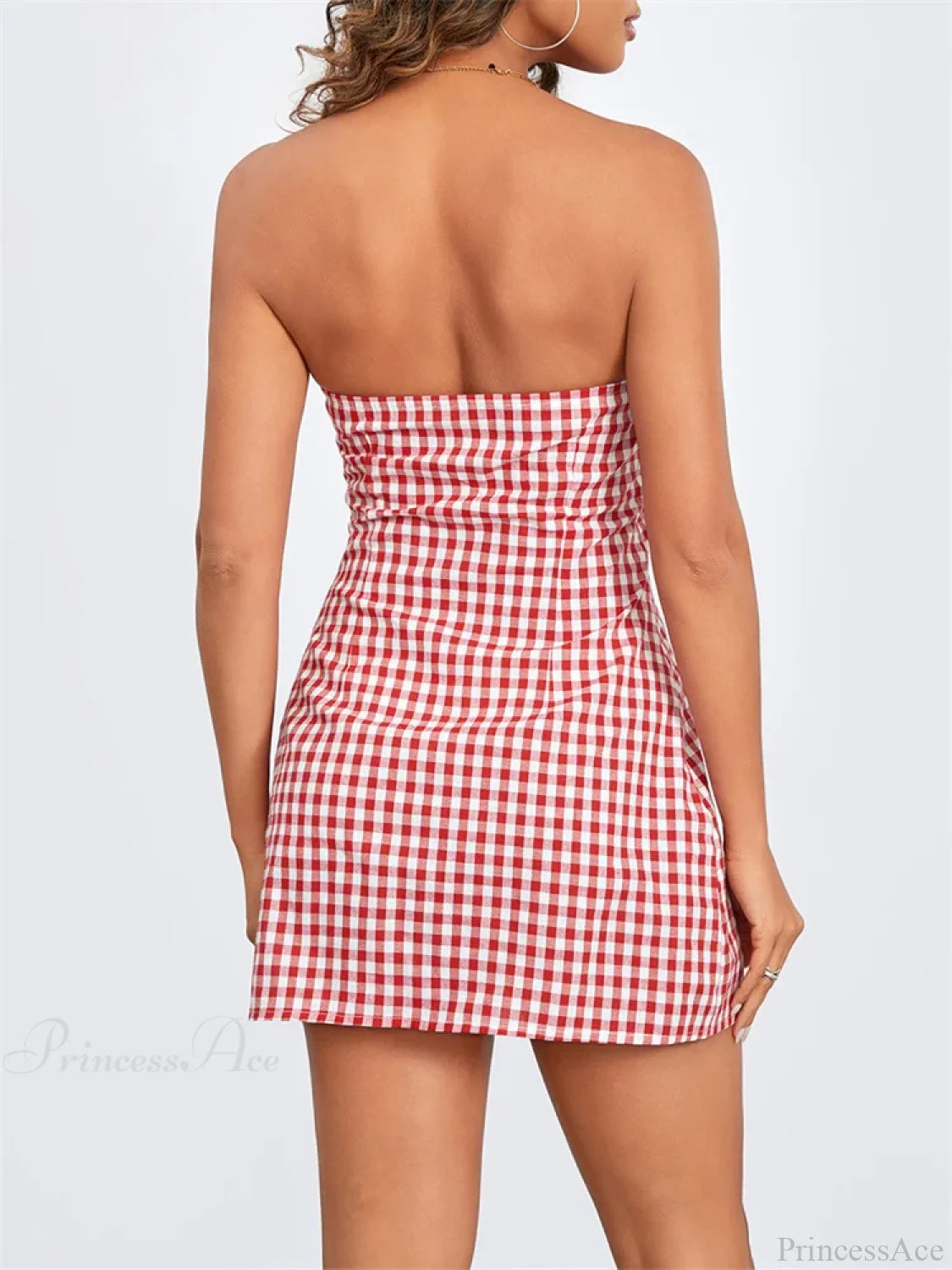 Plaid Slim-Fit Tie-Up Mini Dress minidress-250223