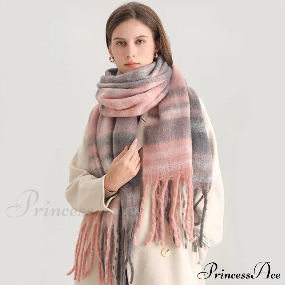 Plaid Striped Imitate Cashmere Outdoor Woman Scarf - Keep Warm And Soft Thick Scarfs-L