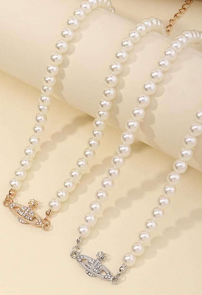 Planet Detail Graceful Faux Pearl Necklace