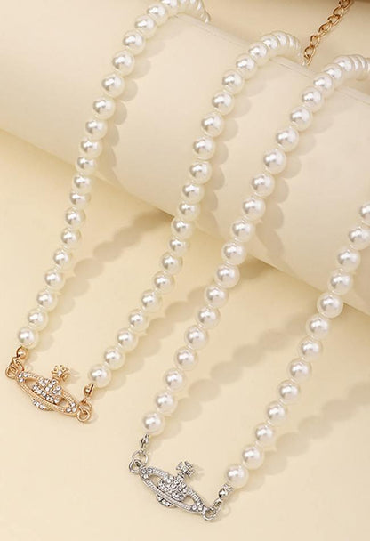 Planet Detail Graceful Faux Pearl Necklace