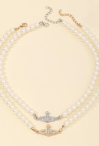 Planet Detail Graceful Faux Pearl Necklace