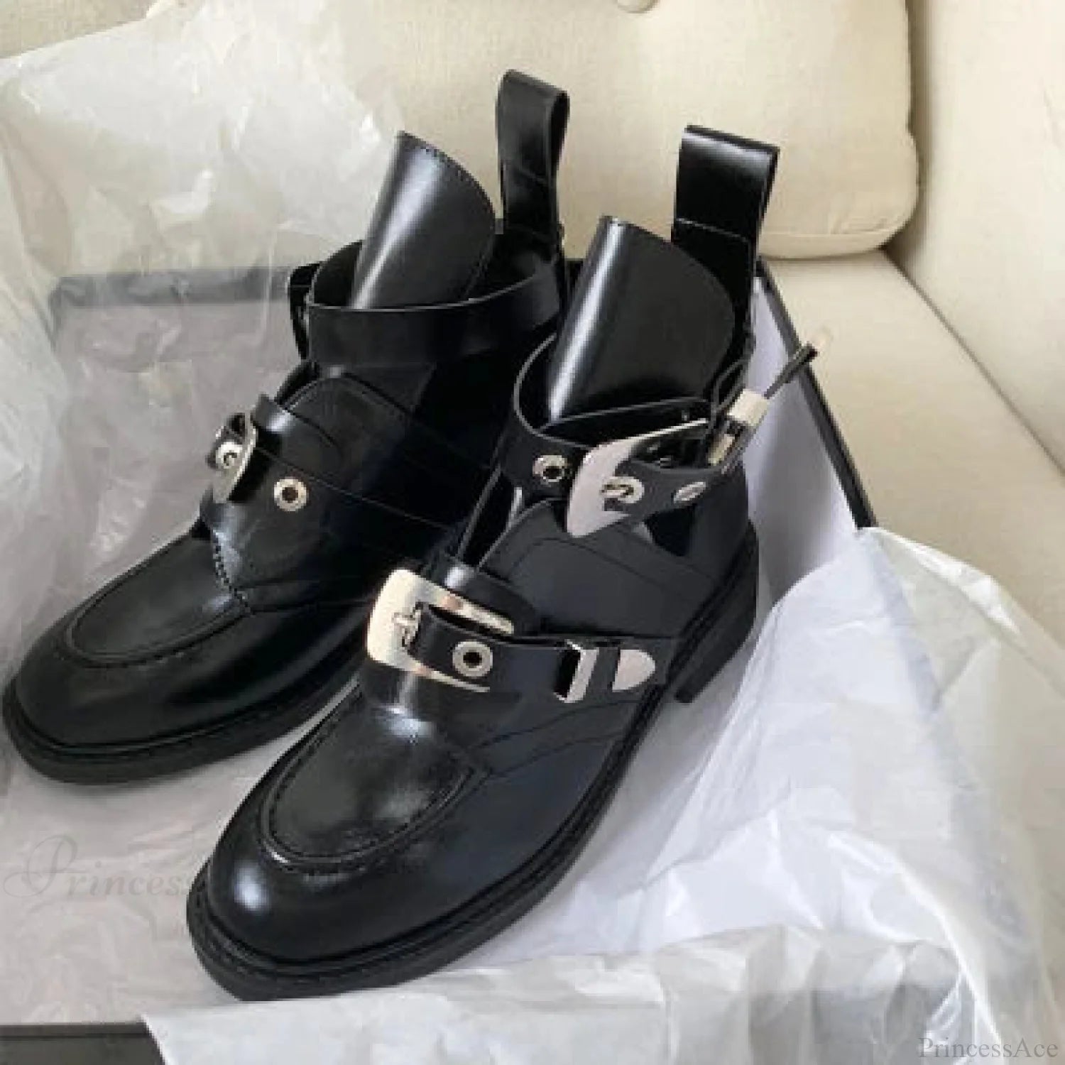 Platform British Style Retro Chelsea Gothic Boot silvery buckle / 34