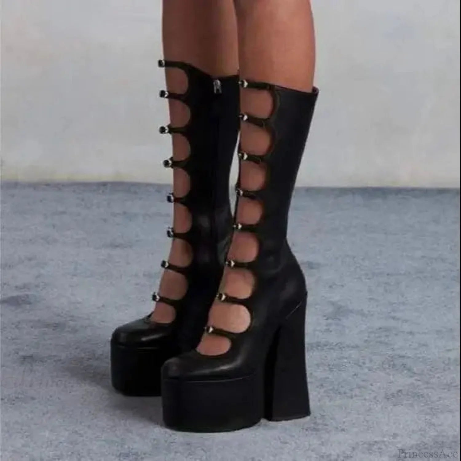 Platform Patent Leather Gothic Buckle Tall Boot