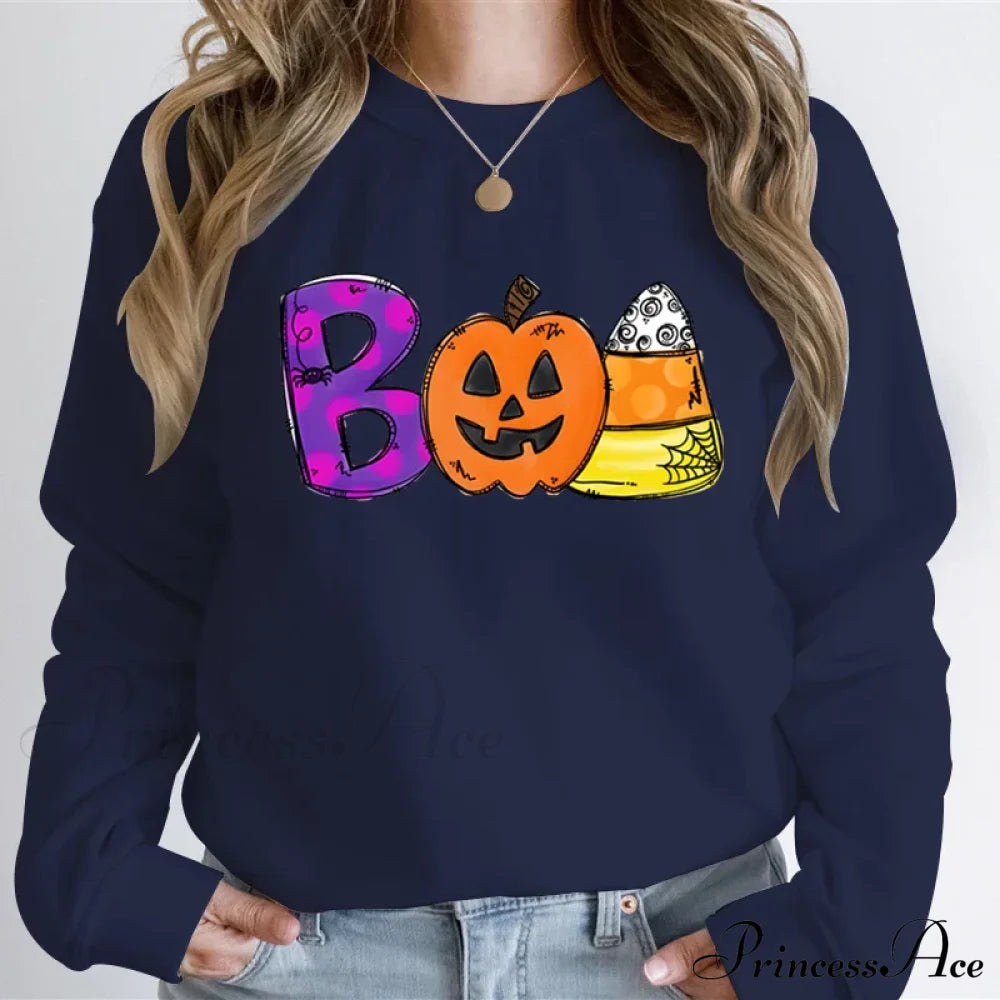 Playful Spooky Festive Pumpkin Graphic Cozy Hoodie Deep Blue / Xs Sweatshirts & Hoodies-L