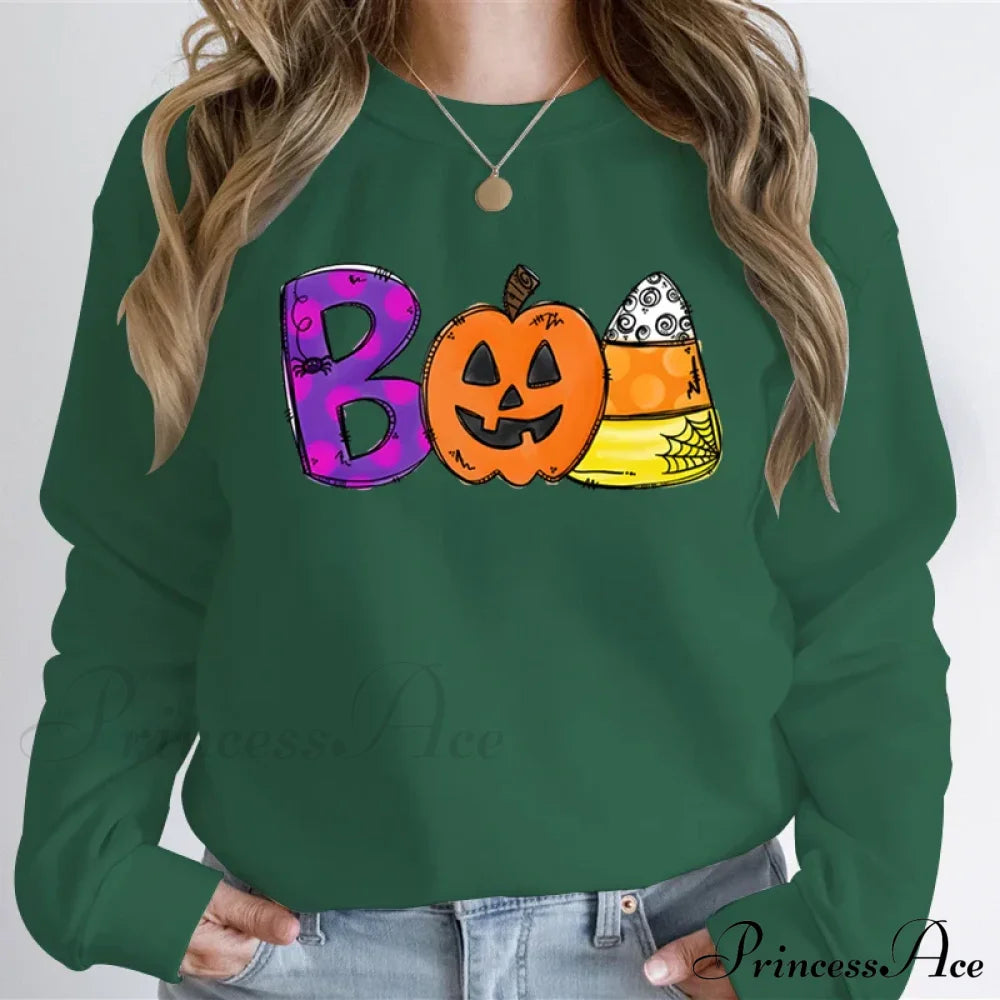 Playful Spooky Festive Pumpkin Graphic Cozy Hoodie Green / Xs Sweatshirts & Hoodies-L