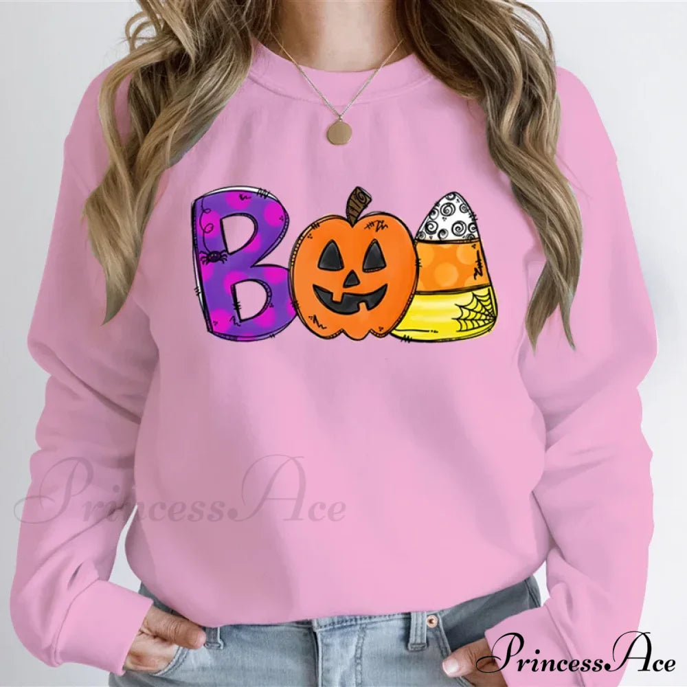 Playful Spooky Festive Pumpkin Graphic Cozy Hoodie Pink / Xs Sweatshirts & Hoodies-L