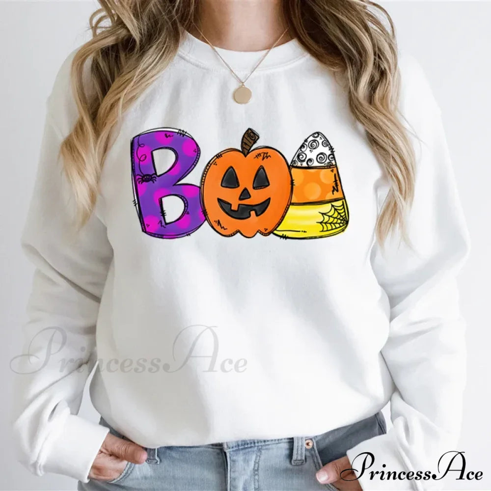 Playful Spooky Festive Pumpkin Graphic Cozy Hoodie White / Xs Sweatshirts & Hoodies-L