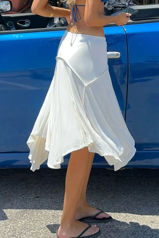 Pleated Asymmetrical Midi Skirt