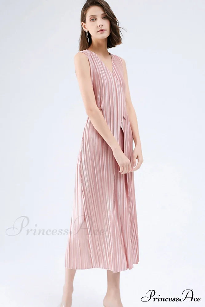 Pleated Glossy Tie-Strap Dress Midi Dresses