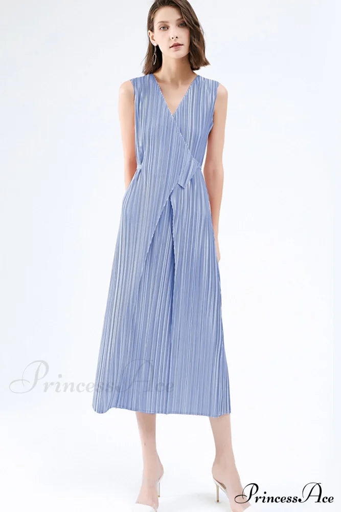 Pleated Glossy Tie-Strap Dress Midi Dresses