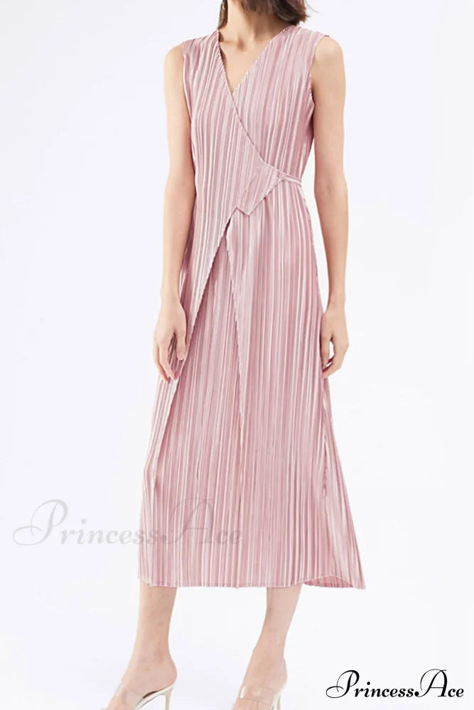 Pleated Glossy Tie-Strap Dress Midi Dresses