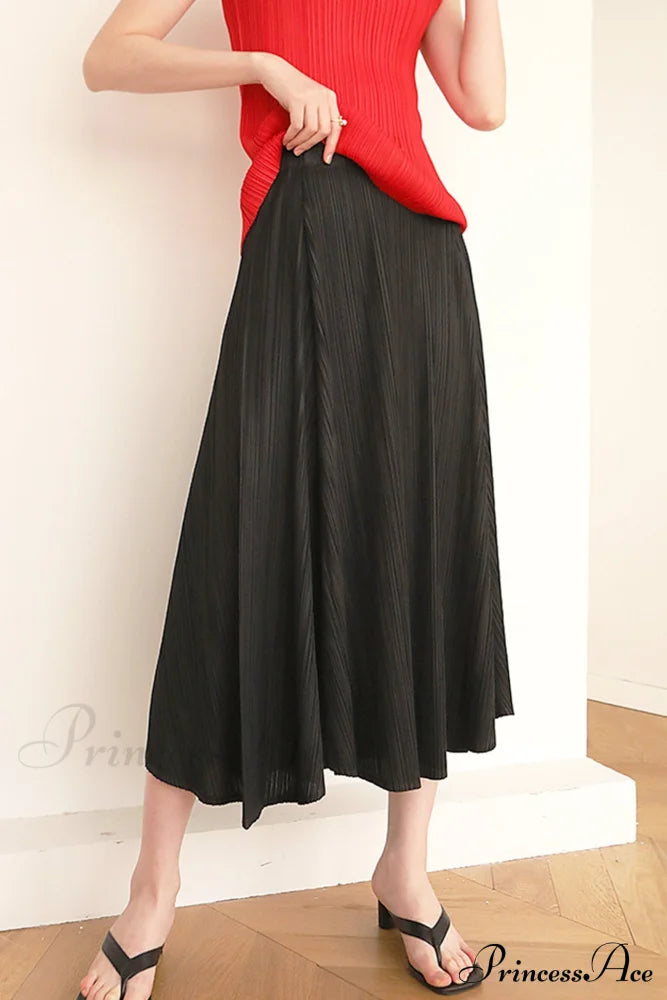 Pleated High Waist Skirt - Solid Color Midi Dresses