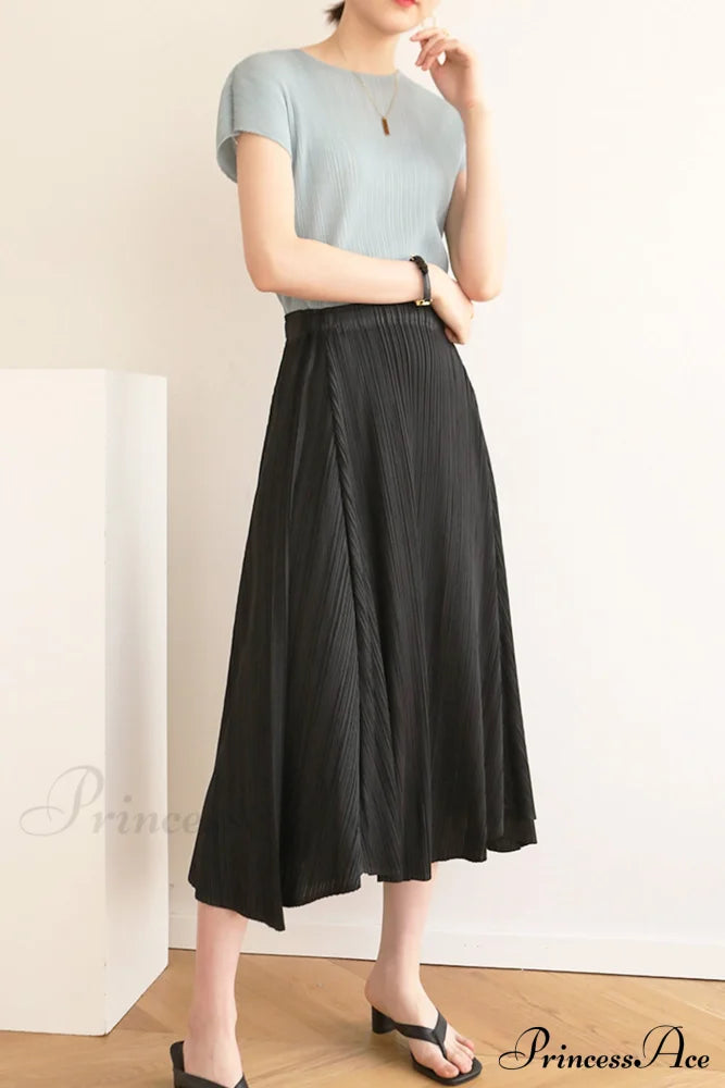 Pleated High Waist Skirt - Solid Color Midi Dresses