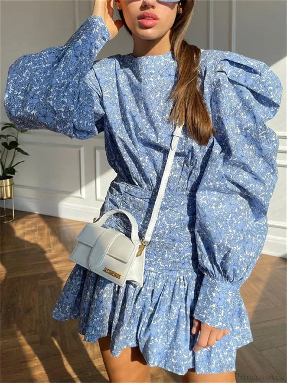 Pleated Long Sleeve Mini Dress minidress-250223