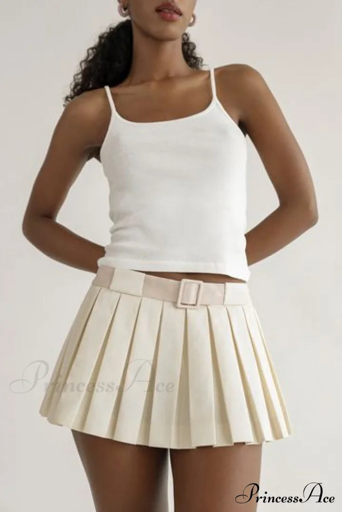 Pleated Micro Stylish Mini Skirt Cream