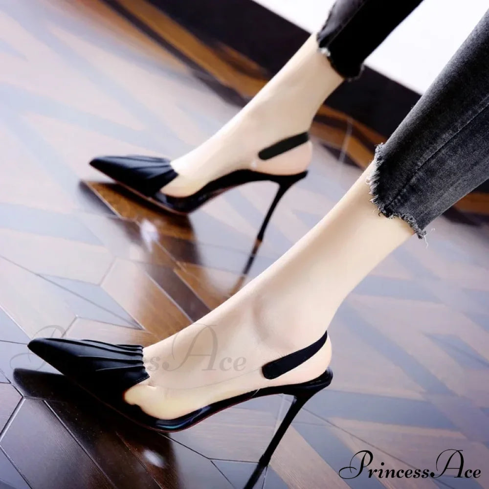 Pleated Pointed Thin Heeled Shoes Summer Sexy Back Empty Shallow Mouth High Heel