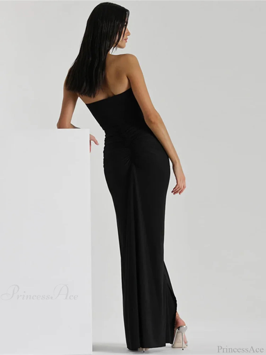 Pleated Strapless Maxi Vacation Dress vacationdress-250223