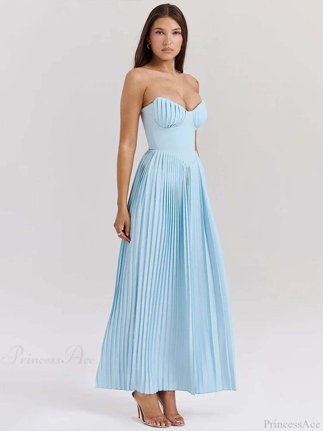 Pleated Waist Wrap A-line Maxi Vacation Dress vacationdress-250223