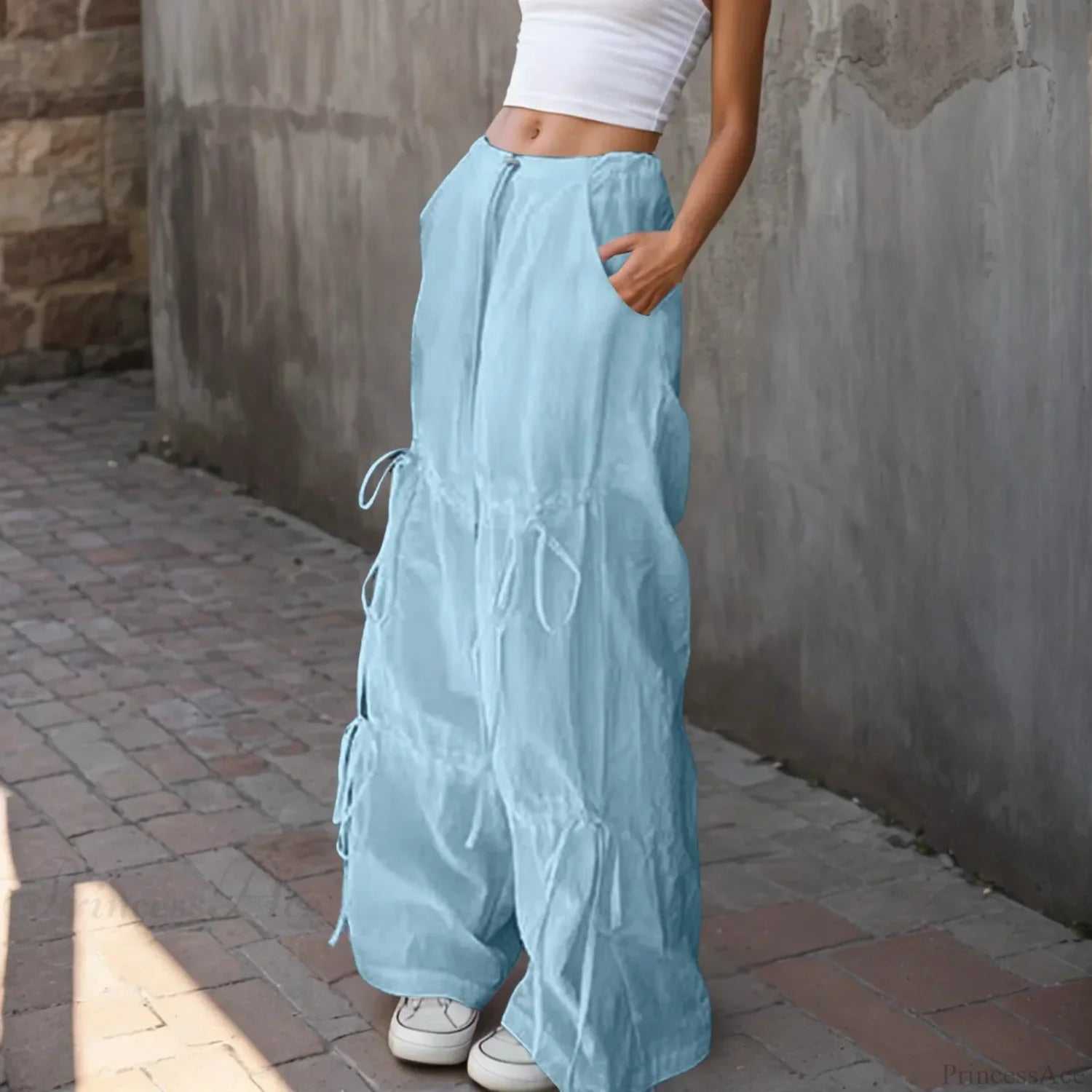 Pleated Wide Leg Sports Bow Tie Pants