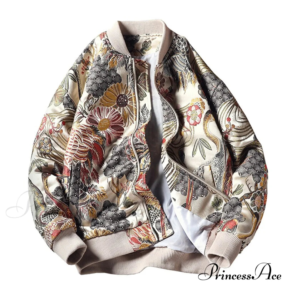 Plegie Embroidery Baseball Jacket White / M