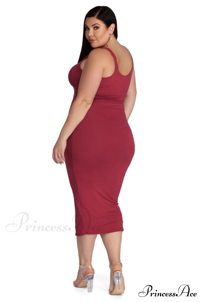 Plus Basic Stylish Essentials Midi Dress Plus Casual Dresses