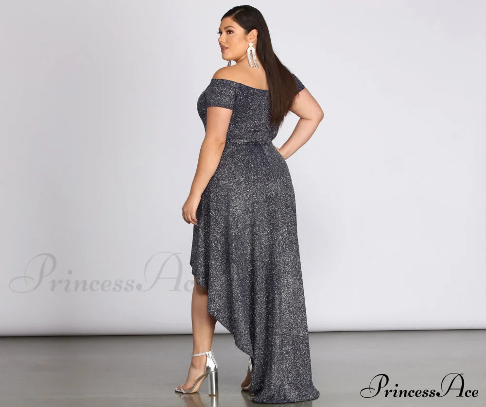Plus Penelope Glitter Charming Formal High Low Dress Plus S.o. Long