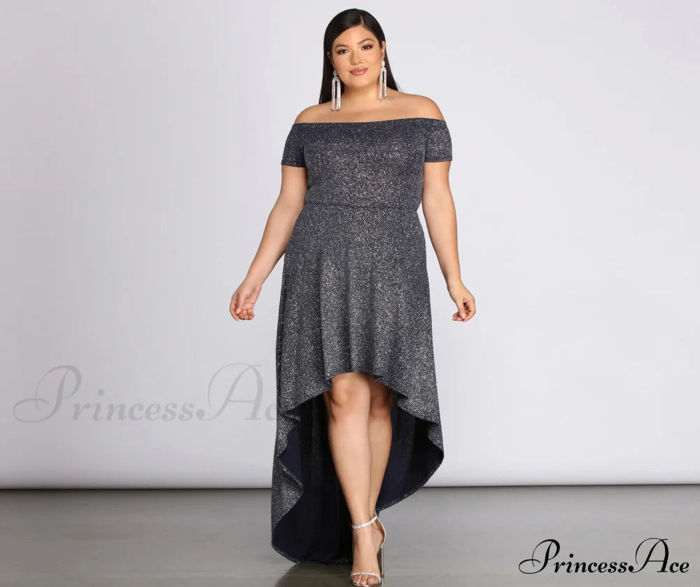 Plus Penelope Glitter Charming Formal High Low Dress Plus S.o. Long