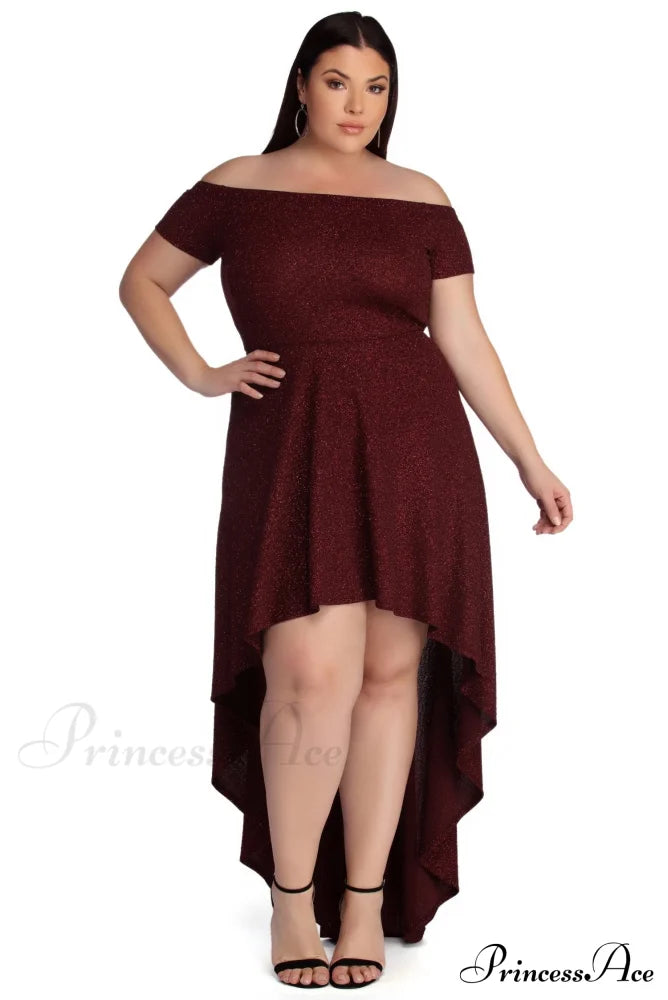 Plus Penelope Glitter Charming Formal High Low Dress Plus S.o. Long
