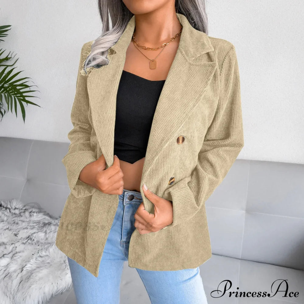 Plus Size Double Breasted Corduroy Long Sleeve Work Office Boyfriend Blazer Chic Stylish Elegant