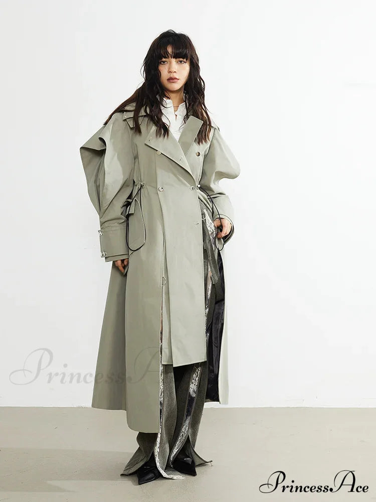 Plus Size Elegant Long Drawstring Waist Double Breasted Luxury Designer Stylish Coat Coats-L